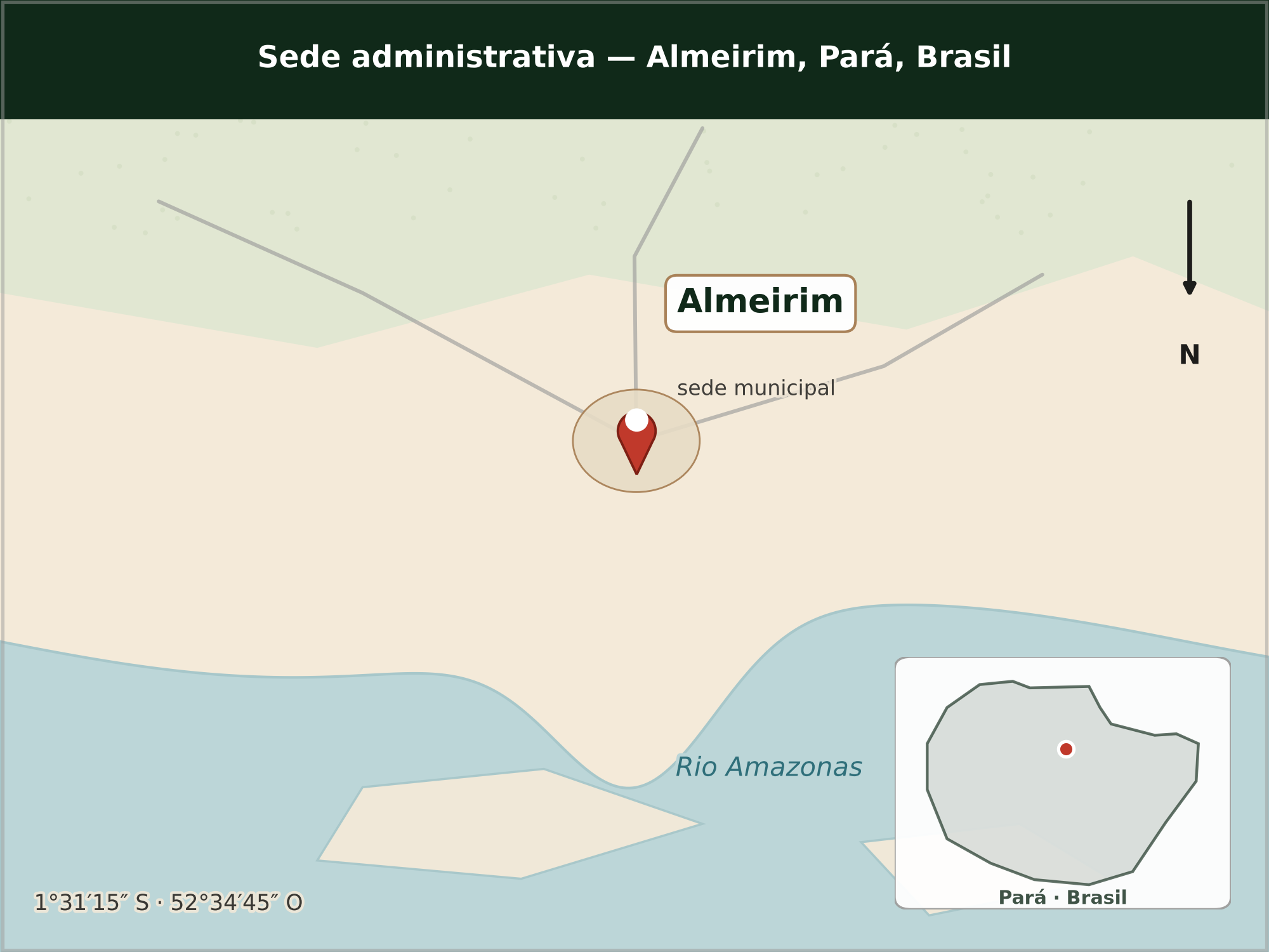 Location map of 3P Florestal's administrative headquarters in Almeirim, Pará, on the left bank of the river